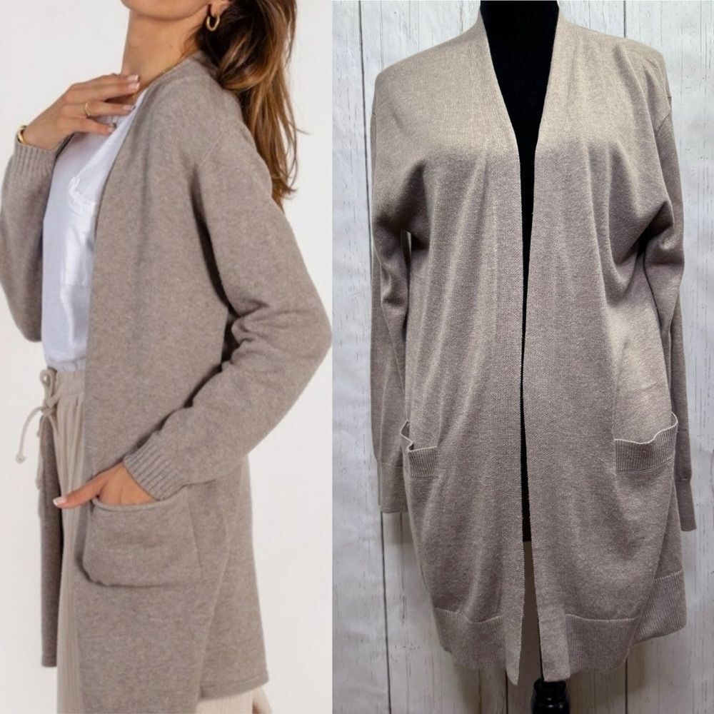LuxuryβPremier Cashmere Blend Long Cardigan Beige Minimalist Soft Cozy Layering